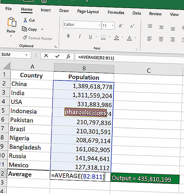 Excel ortalama işlevi