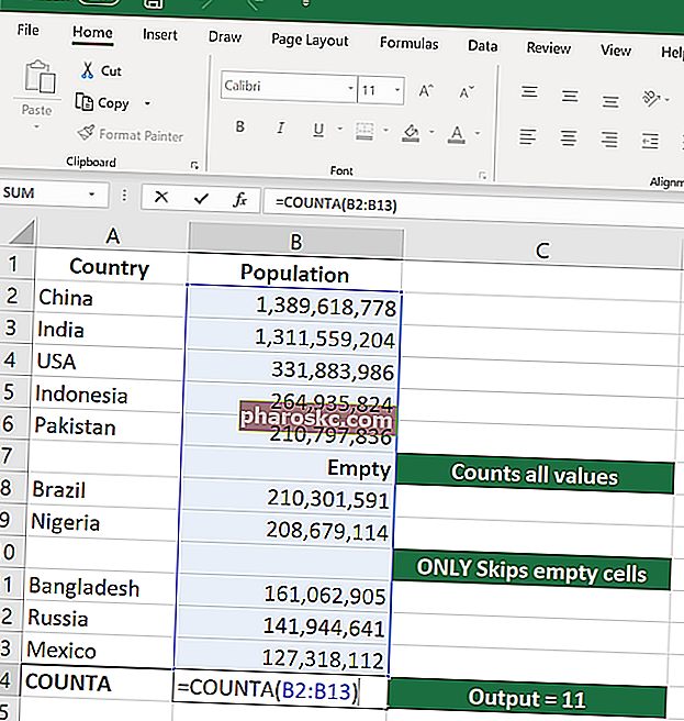 Основни формули на Excel за начинаещи Функция COUNTA