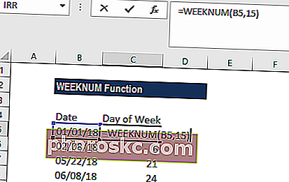 WEEKNUM-funktion - Eksempel 1