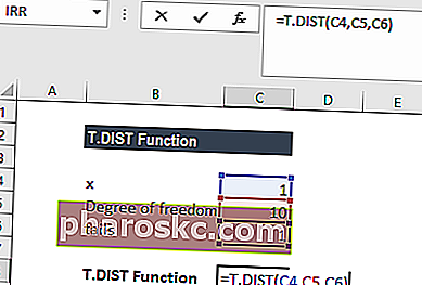 Функция T.DIST - Пример 1