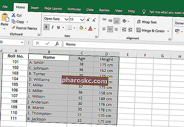 הרחב תאים מקובצים ב- Excel