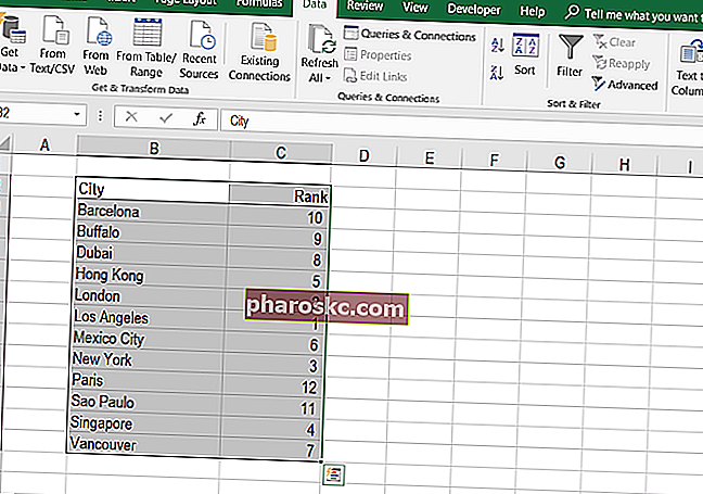 الترتيب الأبجدي في Excel - تصفية الخطوة 3