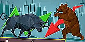 Илюстрация на насочени стратегии за търговия - силует на бик и мечка с пазари
