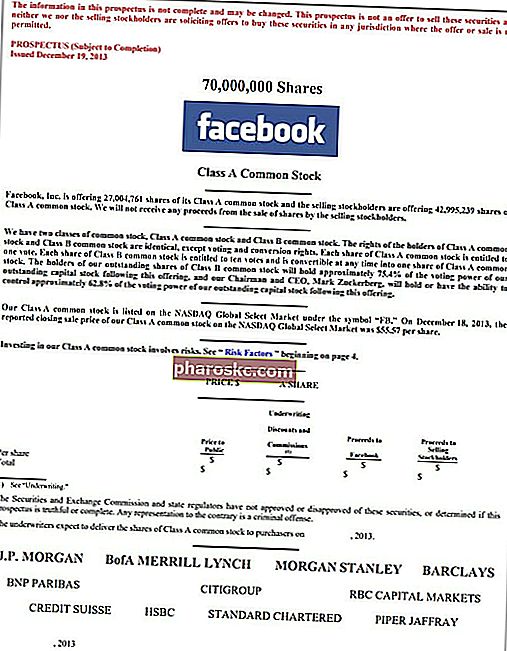 עמוד השער של התשקיף של פייסבוק