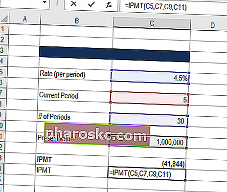 פונקציית ipmt ב- Excel